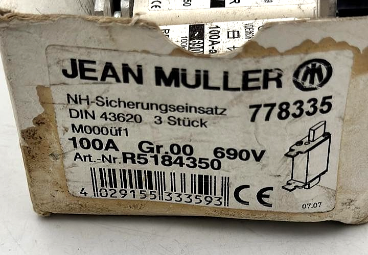Jean Müller R5184350 NH Fuse Link 100A 690V | ( Pack of 3 pcs )6