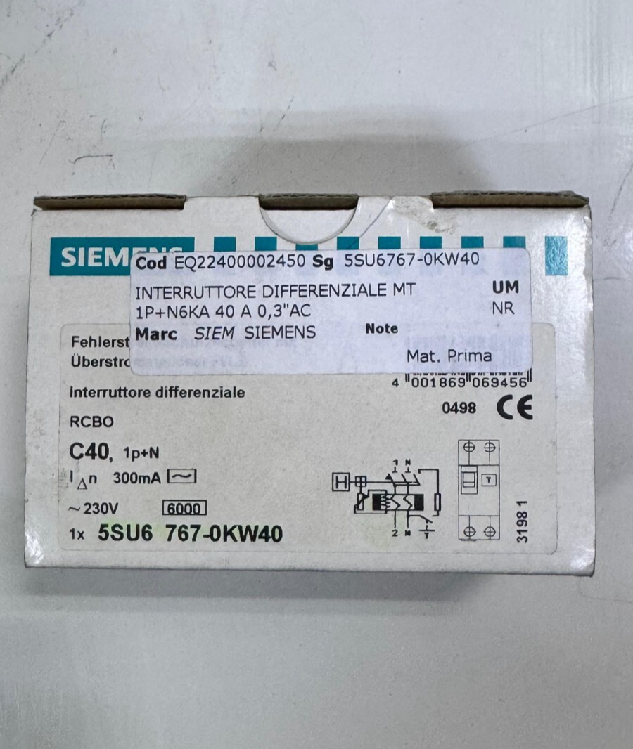 SIEMENS RCBO 5SU6 7670KW40Residual Current Circuit Breaker40 A | 0.34AC230V7