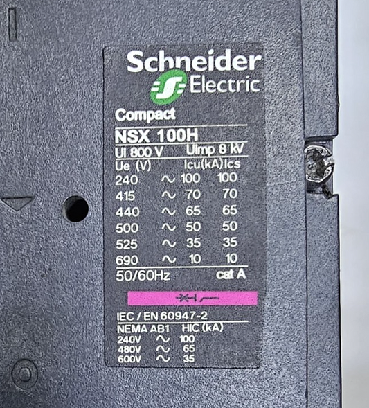 Schneider Electric Compact NSX 100H Circuit Breaker | 70/100A | 50/60Hz | 800VAC - saleem al tamimi electric equipment trading co llc-UAE