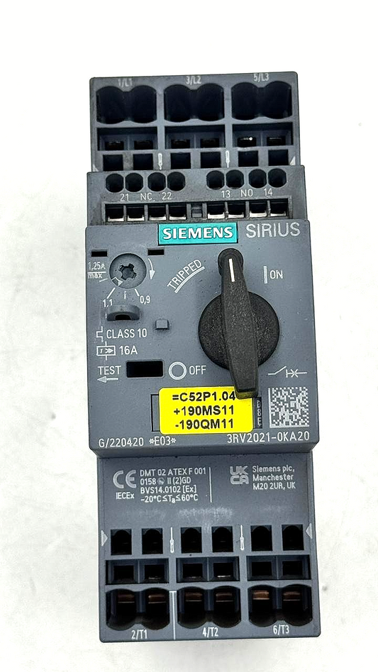 Siemens 3RV20210KA20 Motor Protection Circuit Breaker | 0.9–1.25A ( 1 pcs )1