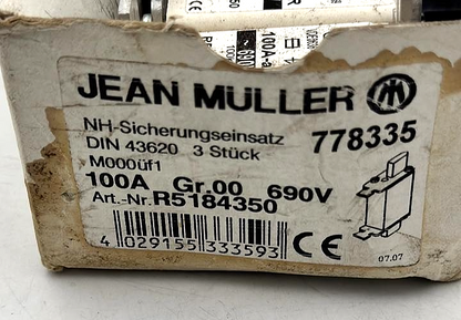 Jean Müller R5184350 NH Fuse Link 100A 690V | ( Pack of 3 pcs )6