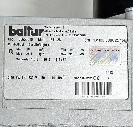 Baltur BTL 26 Light Oil Burner with Simel ZD 51/219632 Motor & Fida 26/481