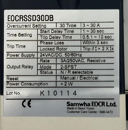 Samwha EOCRSSD30DB Electronic Overload Relay | 3–30A | 24VAC/DC3