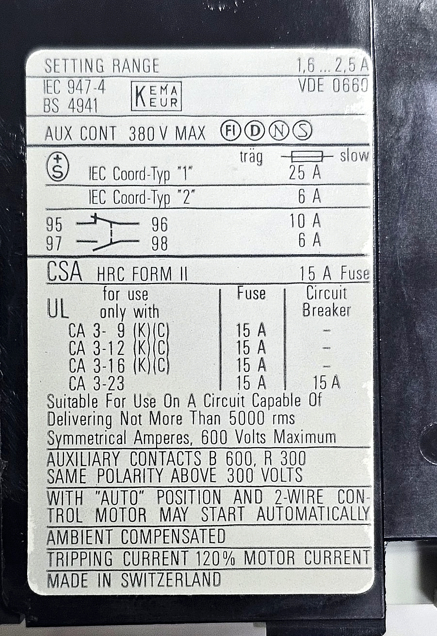 (1 piece) Sprecher+Schuh | CT312 | Thermal Overload Relay | 2.5 A660 V5