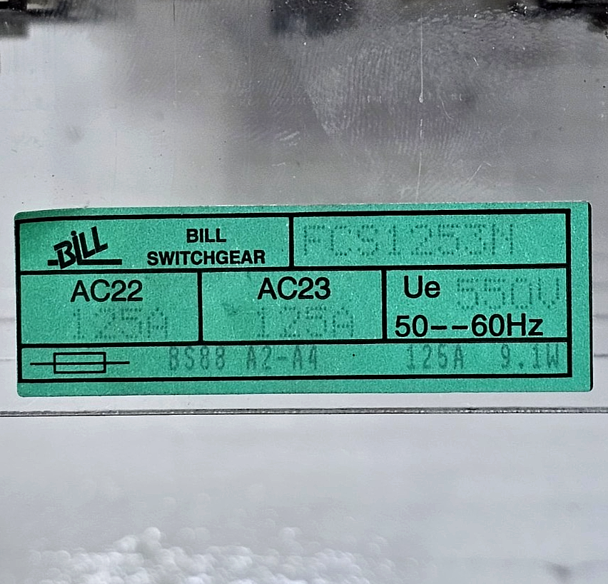 Bill Switchgear | FCS1253N | 125A, 550V | Fuse Combination Switch & Isolator2
