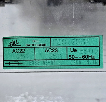 Bill Switchgear | FCS1253N | 125A, 550V | Fuse Combination Switch & Isolator2