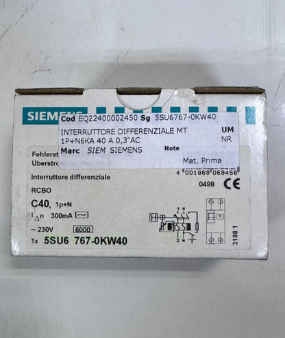 SIEMENS RCBO 5SU6 7670KW40Residual Current Circuit Breaker40 A | 0.34AC230V7