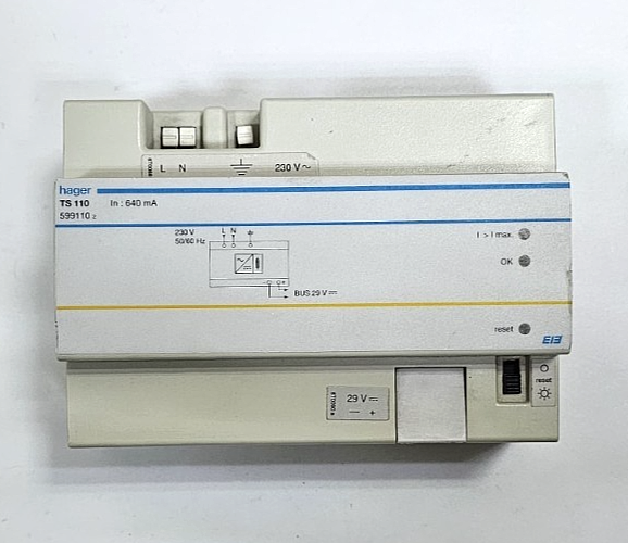 Hager TS110 Power Supply Unit | 230V AC | 50/60Hz | 640mA Input | DIN Rail Mount0