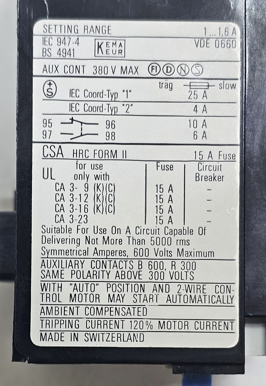 Sprecher+Schuh | CT312 | Thermal Overload Relay | 1.6 A660 V  (1 pieces)5