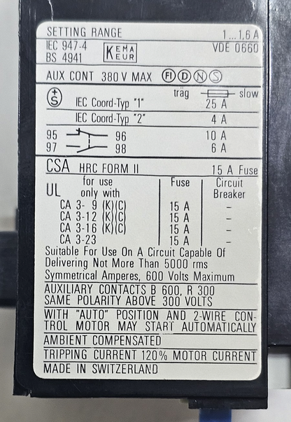 Sprecher+Schuh | CT312 | Thermal Overload Relay | 1.6 A660 V  (1 pieces)5