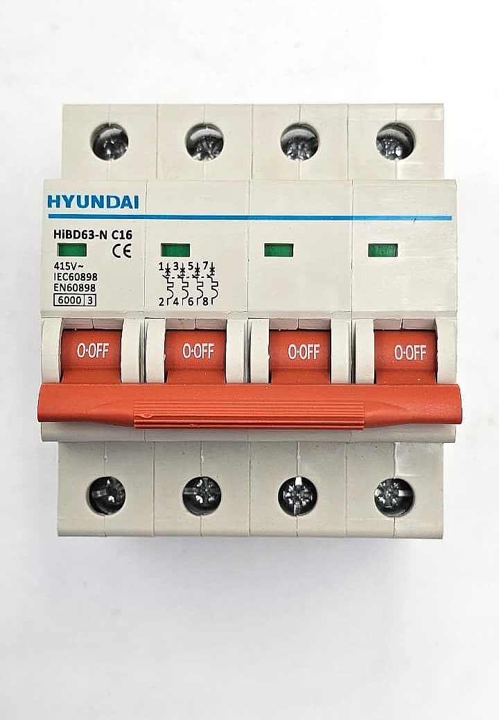 Hyundai HiBD63N | 4Pole |  16A Miniature Circuit Breaker ( 1 pcs )1