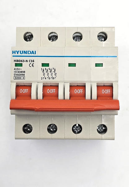 Hyundai HiBD63N | 4Pole |  16A Miniature Circuit Breaker ( 1 pcs )1