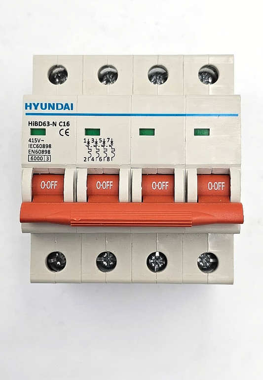 Hyundai HiBD63N | 4Pole |  16A Miniature Circuit Breaker ( 1 pcs )1
