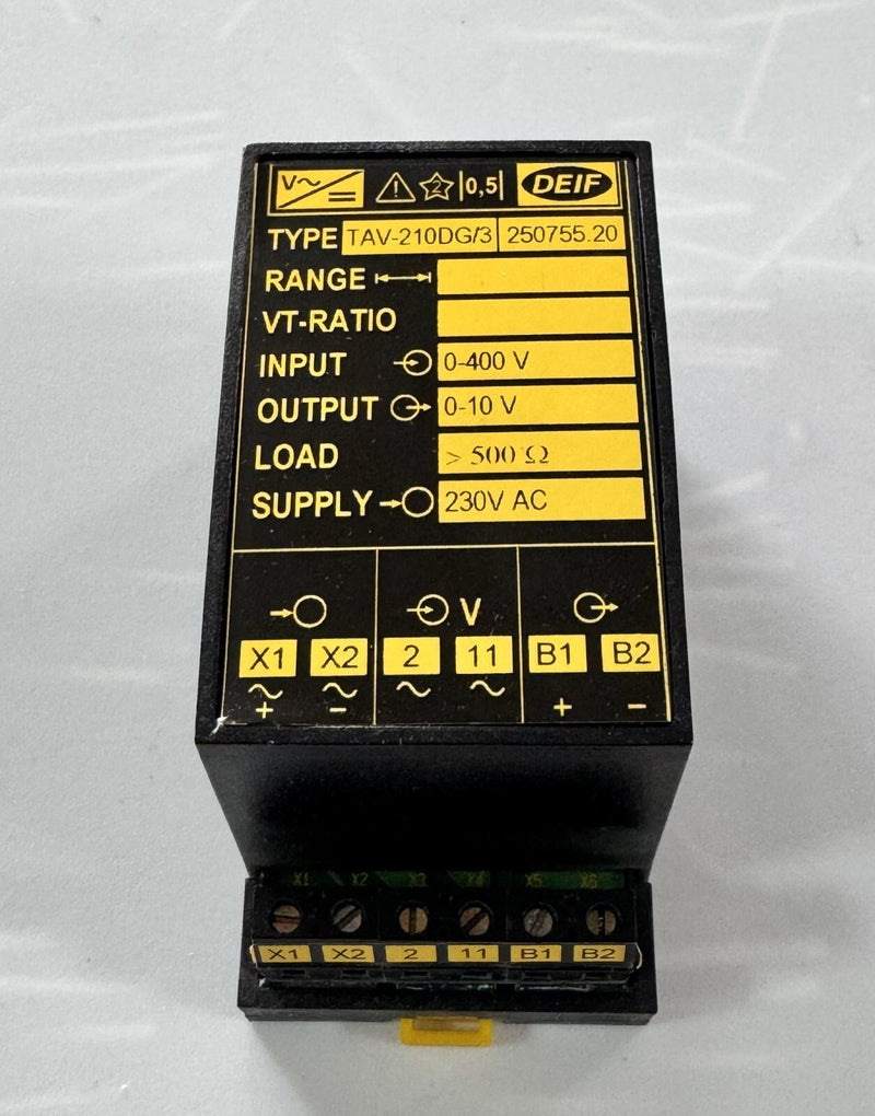 DEIF TAV210DG/3 Voltage Transducer – 0400V Input, 010V Output | 230V AC0