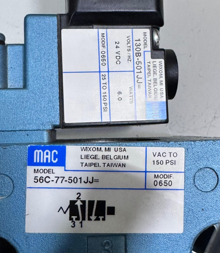 MAC Solenoid Valve – Model 501JJ – 24VDC/6.0W – 25 to 150 PSIMade In Taiwan1