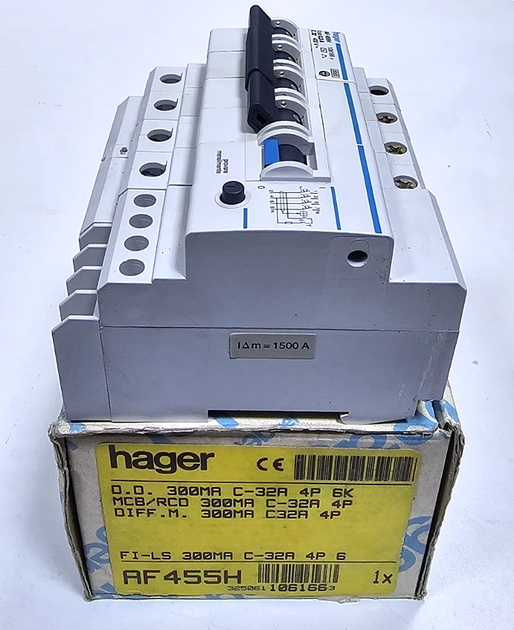 Hager AF455H RCBO | 300mA | C32A | 4Pole | 6kA | Type A | Made in France0