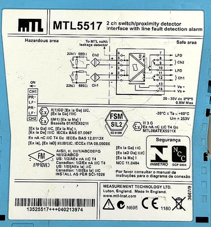 MTL 5517 2 Channel Switch/Proximity Detector Interface Module | UK MADE ( 1 pcs) - saleem al tamimi electric equipment trading co llc-UAE
