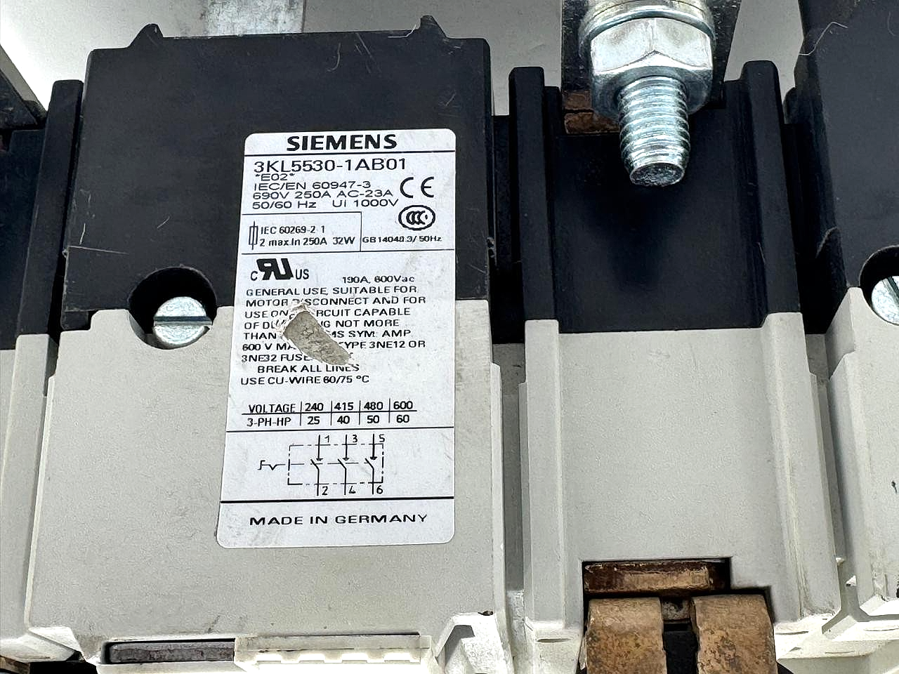 SIEMENS 3KL55301AB01 Switch Disconnector with Fuse | 690V 250A | German Made6