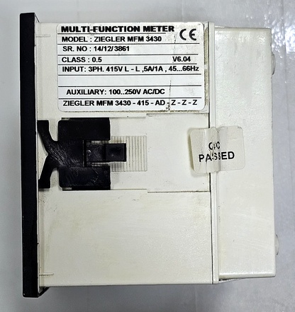 Ziegler MFM 3430 MultiFunction Meter | 3Ph 415V | 5A/1A | 100–250V AC/DC1