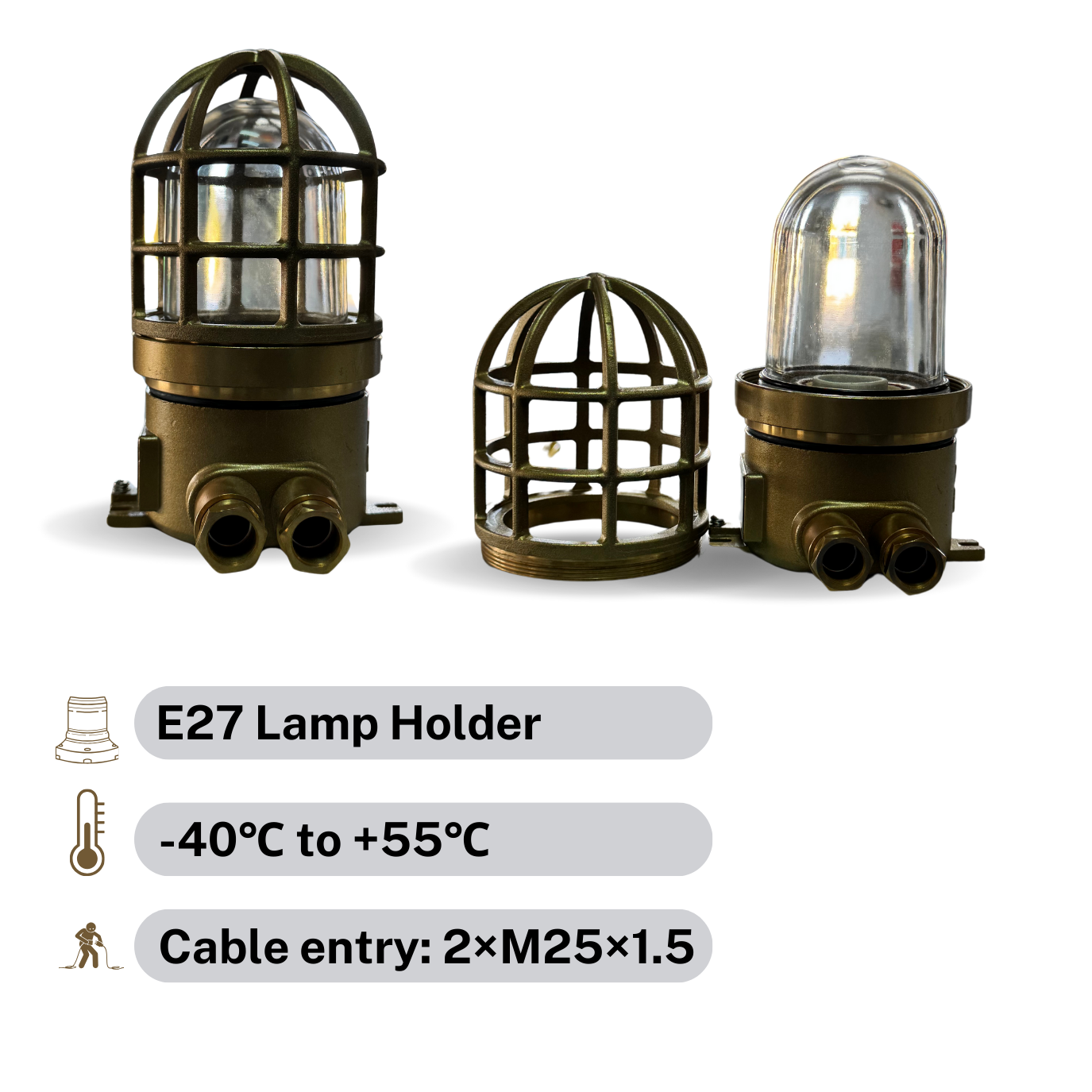 Zjhaiji 100W ExplosionProof Light E27 IP65 Zone 1/2/21/22 Brass Aluminum 220V/25