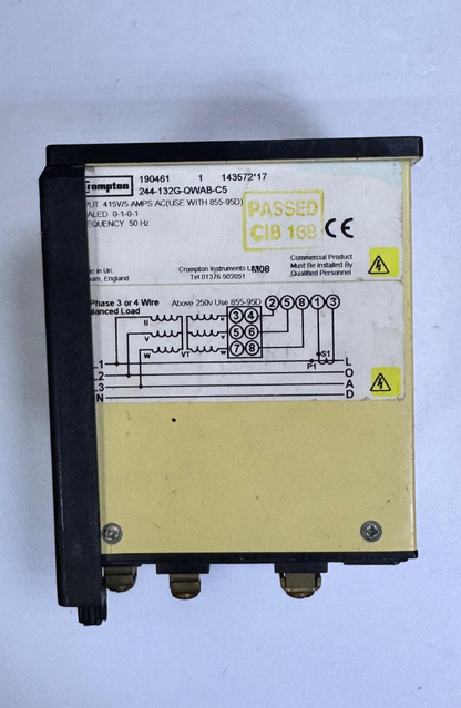 Crompton LM08 Power Factor Meter – Analog Display, 3Phase, 415V/5A, 50Hz,1