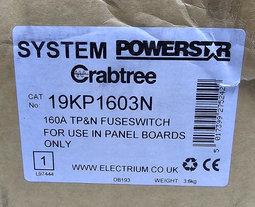 Crabtree 200806 Switch Disconnector Fuse Set 19KP1603N, 160A 750V~ Ui Fast Ship13