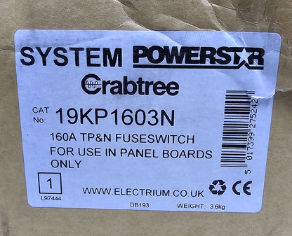 Crabtree 200806 Switch Disconnector Fuse Set 19KP1603N, 160A 750V~ Ui Fast Ship13