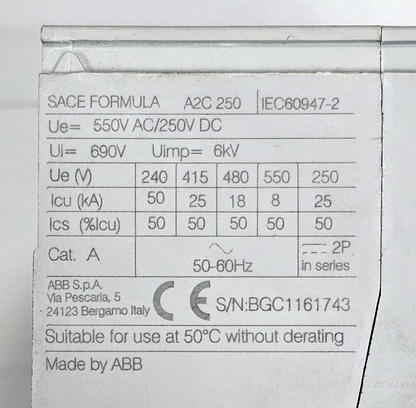 ABB | SACE FORMULA A2 C250 | Circuit Breaker| 125 A | 1SDA066775R17