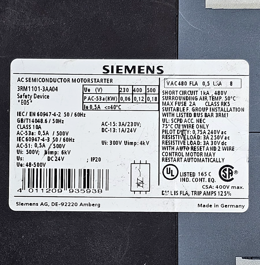 Siemens | SIRIUS | 3RM11013AA04 | Motor Starter | 3RM1 Compact Starter2