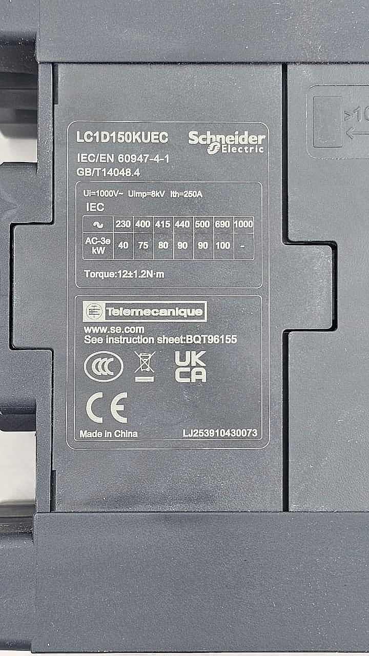 Schneider Electric TeSys LC1D150KUEC Contactor 440V150A | 100250V AC/DC Coil5