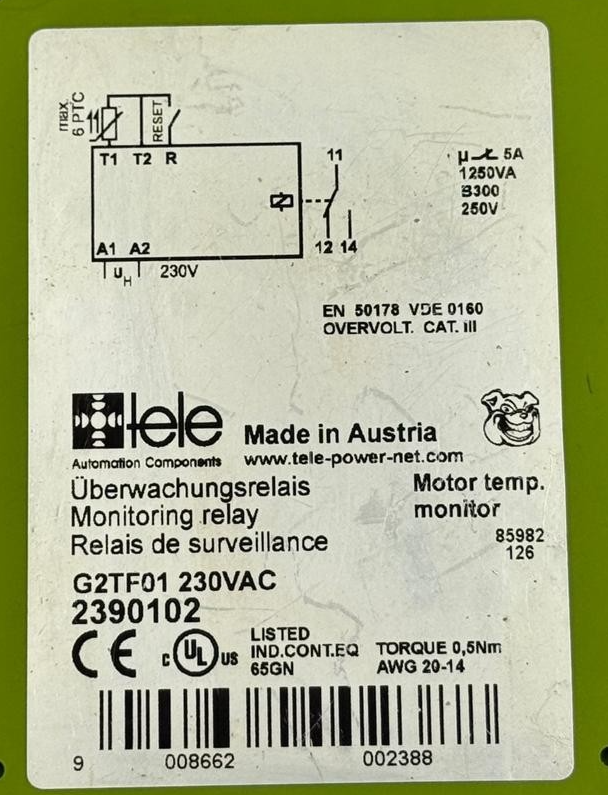 Tele G2TF01 Motor Temperature Monitoring Relay | 230VAC | Made in Austria ( 1 )3