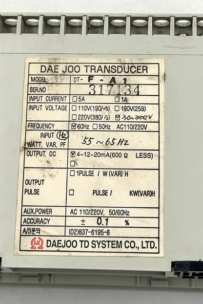 Daejoo DT-F-A1 Frequency Transducer | AC 110/220V - saleem al tamimi electric equipment trading co llc-UAE