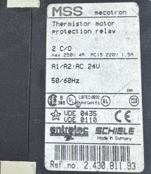Mecotron MSS 2.430.811.93 Thermistor Motor Protection Relay24V AC, 50/60Hz,2