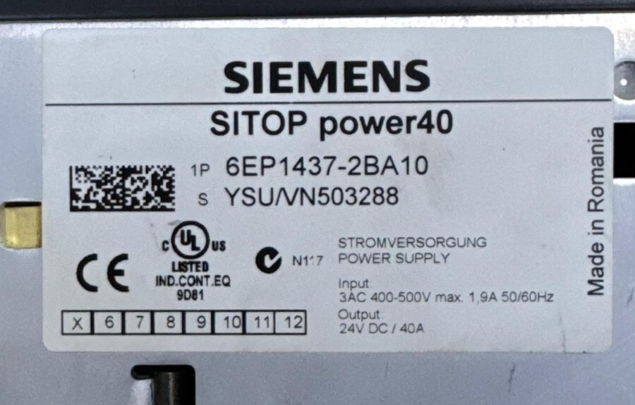 Siemens SITOP Power40 Power Supply 6EP14372BA10 | 24V DC, 40A Output | 3Phase2