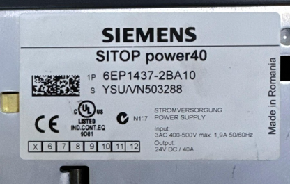 Siemens SITOP Power40 Power Supply 6EP14372BA10 | 24V DC, 40A Output | 3Phase2