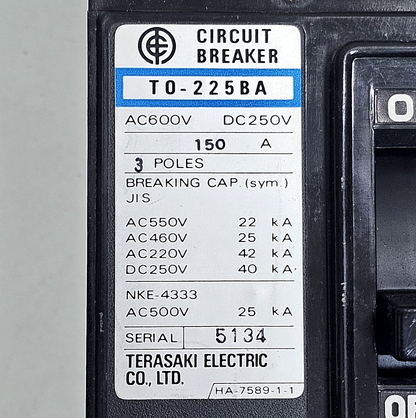 Terasaki Electric |  T0225BA | Circuit Breaker | 150A | 3Pole MCCB2