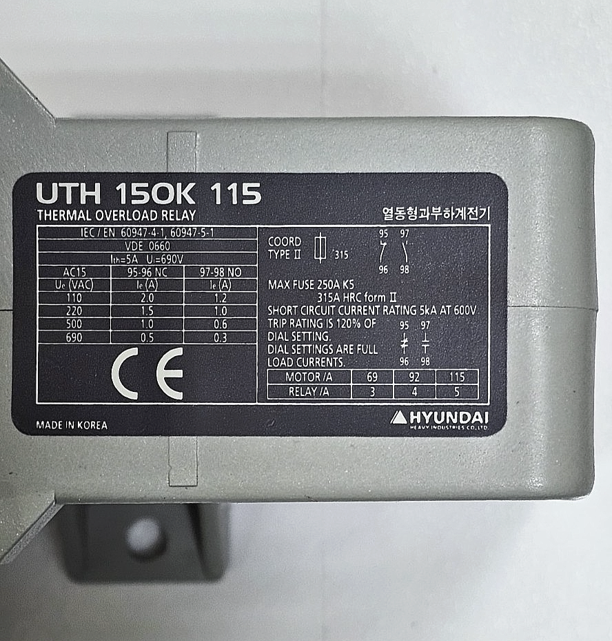 Hyundai UTH 150KA0115S Thermal Overload Relay | 115 A | Made in Korea3