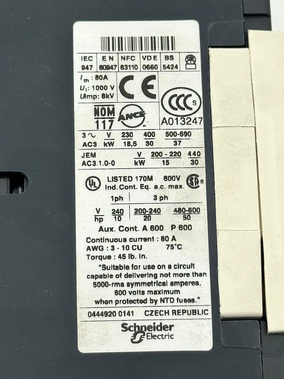 Telemecanique LC1D65BD Contactor | 24V DC Coil | Made in Czech Republic7