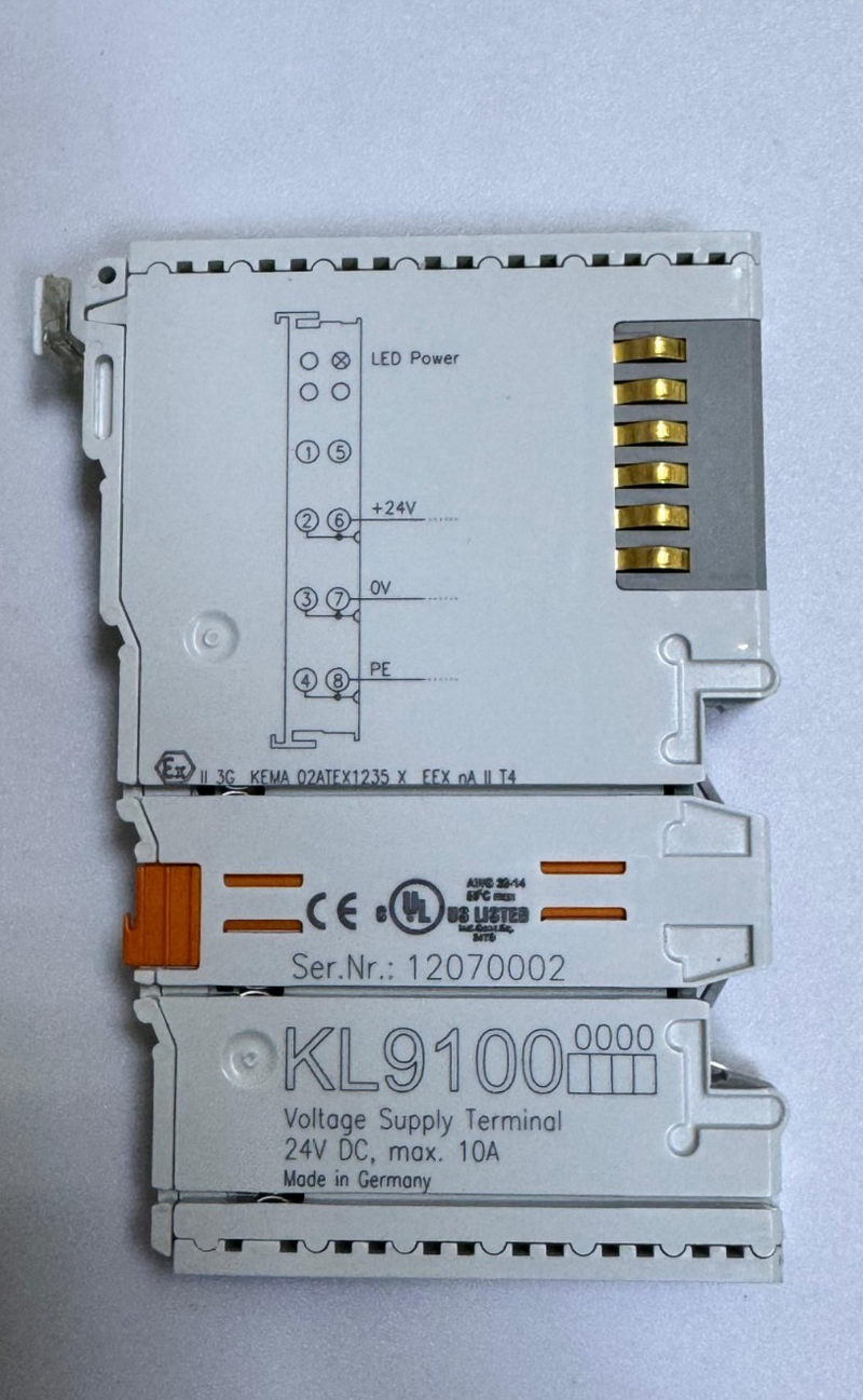 RS KL9100 Voltage Supply Terminal – 24V DC, Max 10AMade in Germany0