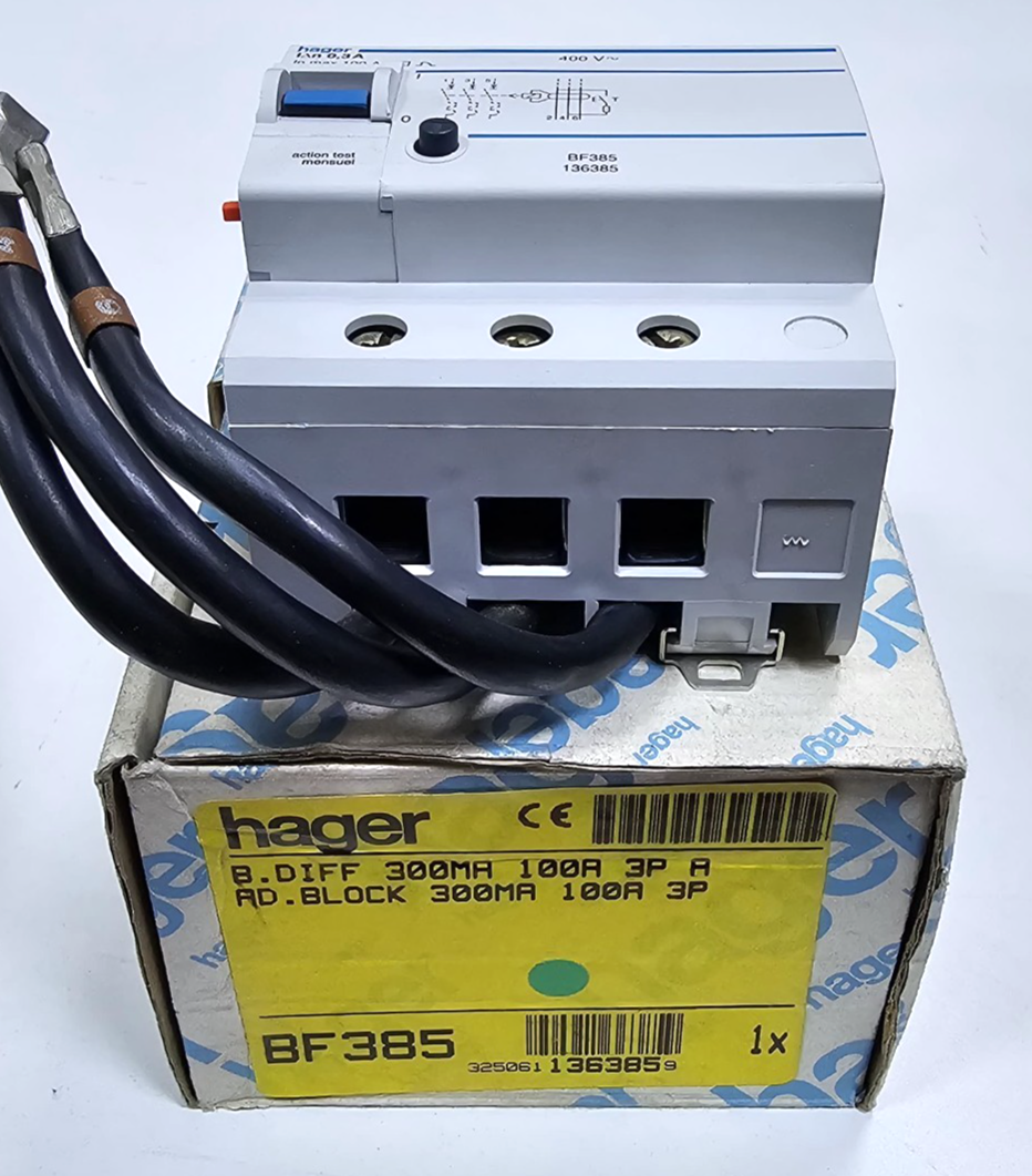Hager BF385 RCCB AddOn Block | 300mA | 100A | 3P | Type A | Made in France1