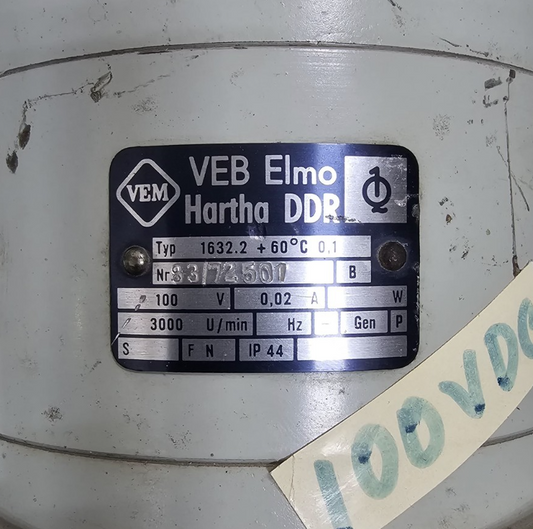 VEB Elmo Hartha S 1632.2 Motor – 3000 U/min, 100V DC, 0.02A, Made In Germany1