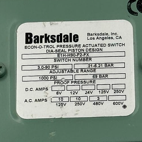 Barksdale E1HH90F2FX | ECONOTROL Pressure Switch | Made in USA1