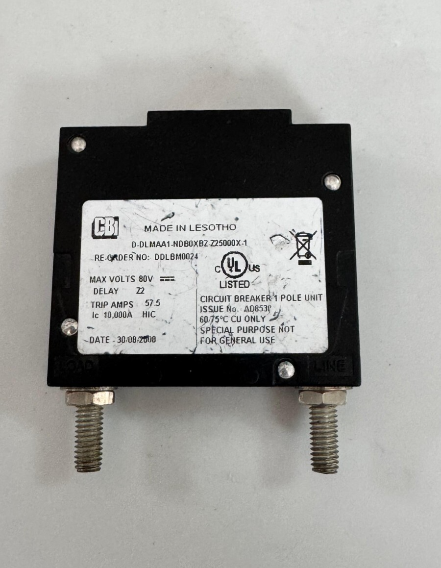 CBI DDLMAA1NDBOXBZZ25000X1 Circuit Breaker  1Pole, 80V, 57.5A Trip Amps,2
