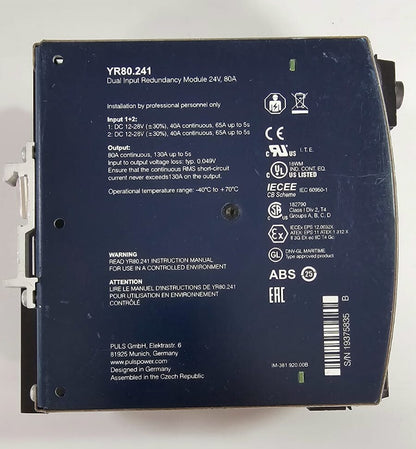 Puls YR80.241 Dual Input Redundancy Module, 24V, 80A1