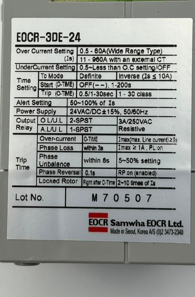 Samwha EOCR3DE24 Electronic Overcurrent Relay 0.560A ( 1 pcs )3