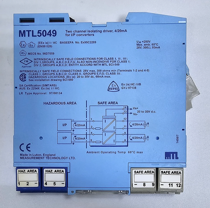 Measurement Technology MTL5049 TwoChannel Isolating Driver | 4/20mA for I/P Con1