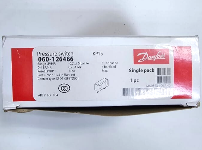 Danfoss KP15 Dual Pressure Switch | 060126466 | 0.2–7.5 & 8–32 Bar | 1/4 Flare2