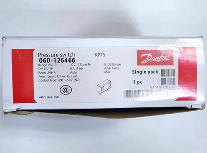 Danfoss KP15 Dual Pressure Switch | 060126466 | 0.2–7.5 & 8–32 Bar | 1/4 Flare2