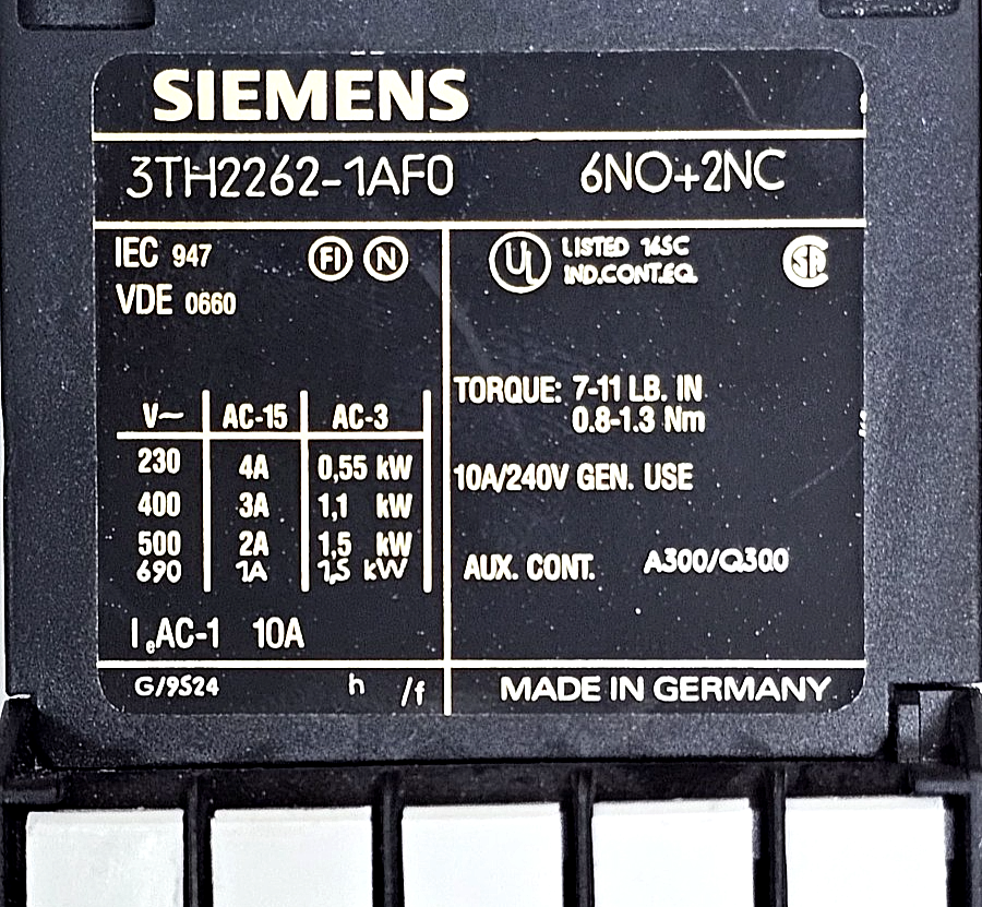 Siemens 3TH22 621AF0 Contactor Relay | 6NO+2NC | 10 A | Made in Germany3