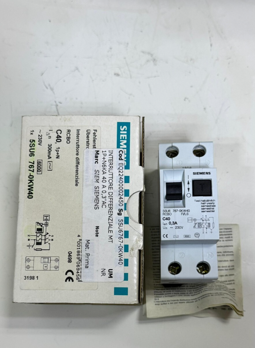 SIEMENS RCBO 5SU6 7670KW40Residual Current Circuit Breaker40 A | 0.34AC230V6
